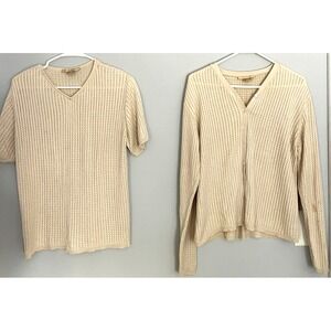 Studio 121 Sweater Cardigan & Tee Womens L Silk Button Up Knit Japan 2 Piece Set